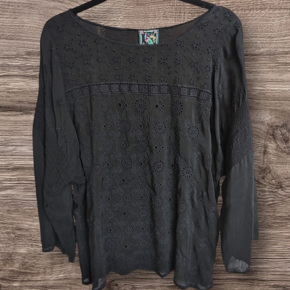 Johnny Was Black Eyelet Embroidered Blouse - Picture 1 of 5